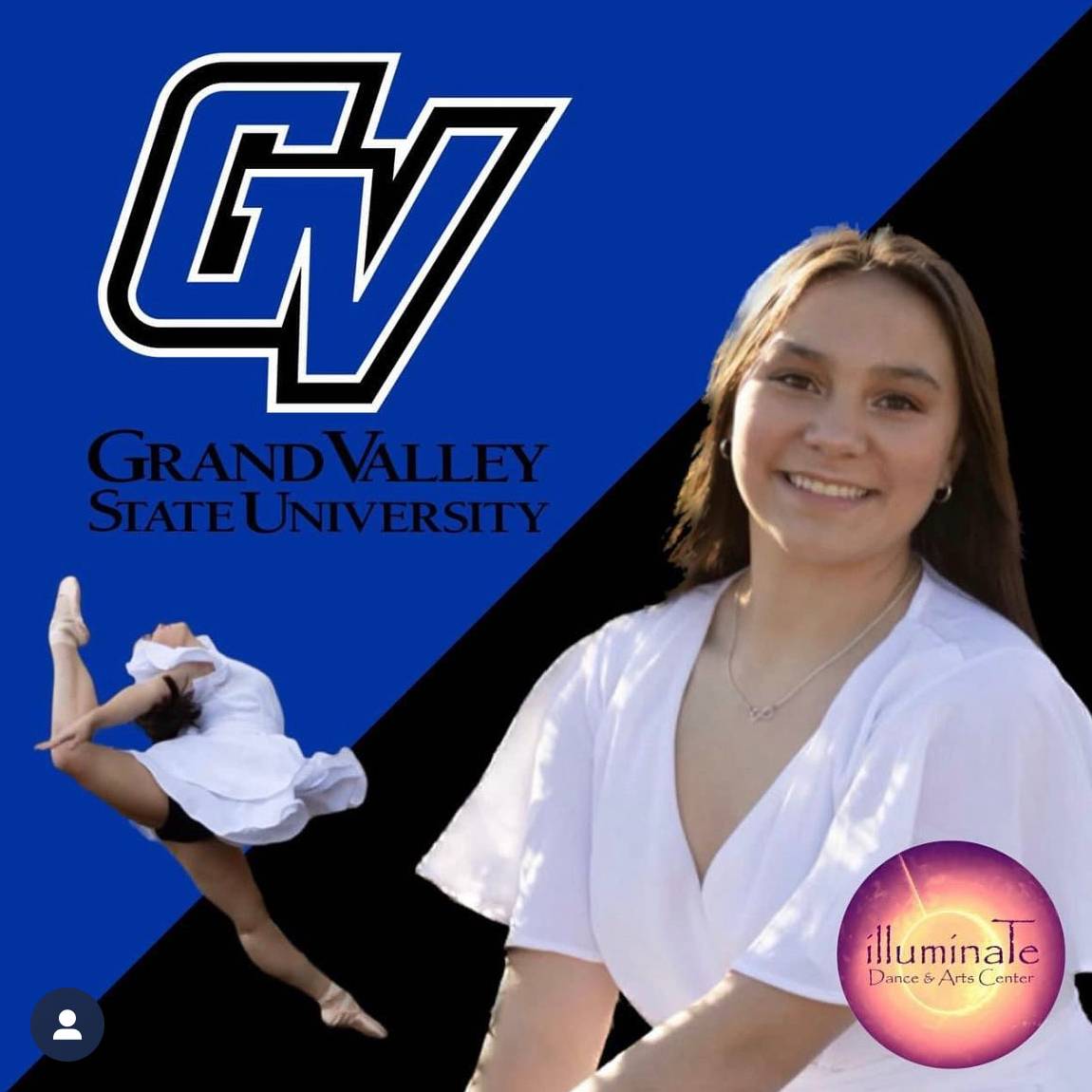 student smiling in front of GV sports graphic